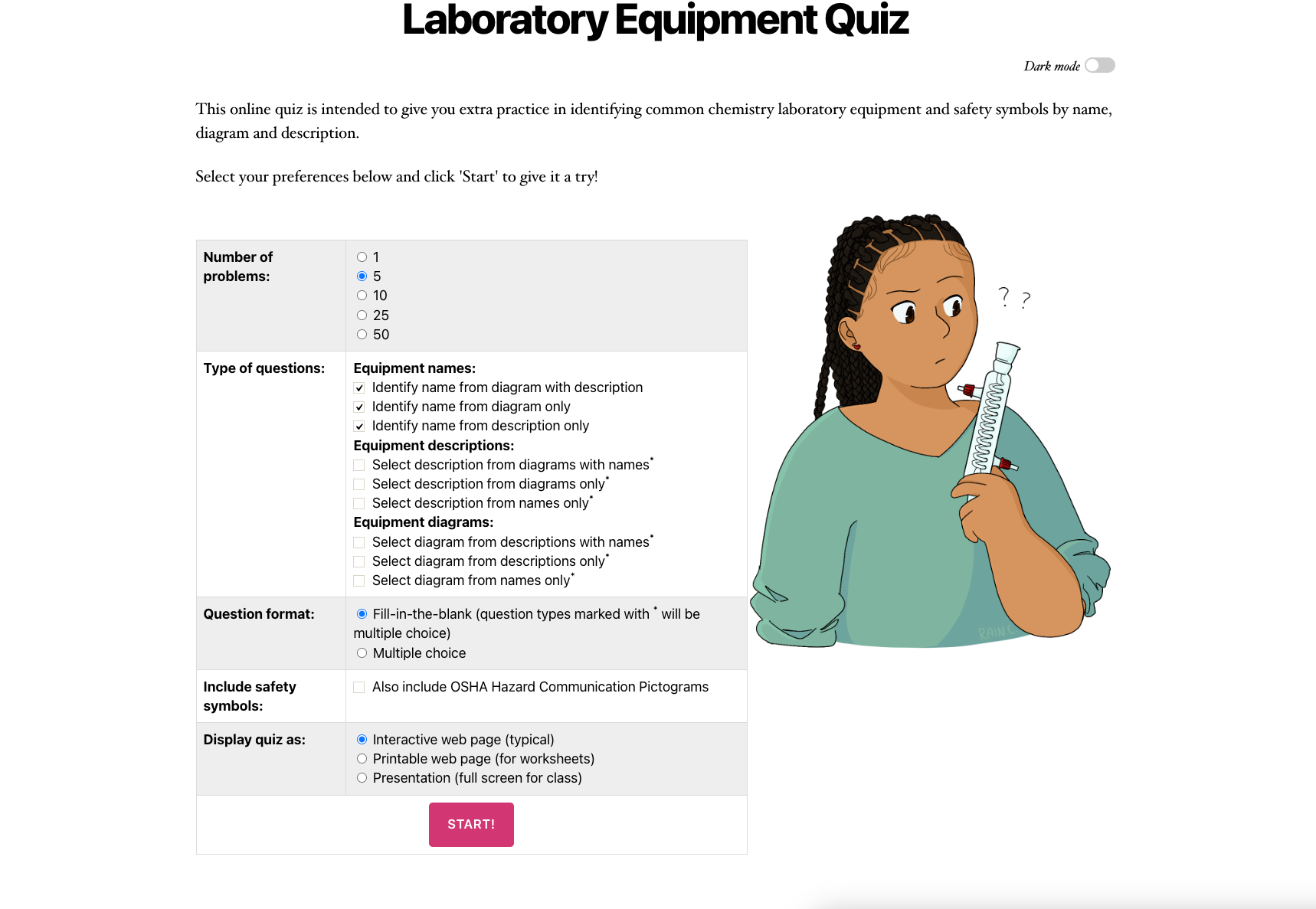 Screenshot of Laboratory Equipment Quiz