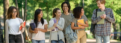 Group of higher education students walking
